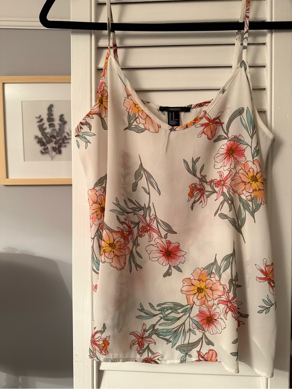 Forever 21 Ivory Floral Cami with Pink and Coral Blossoms